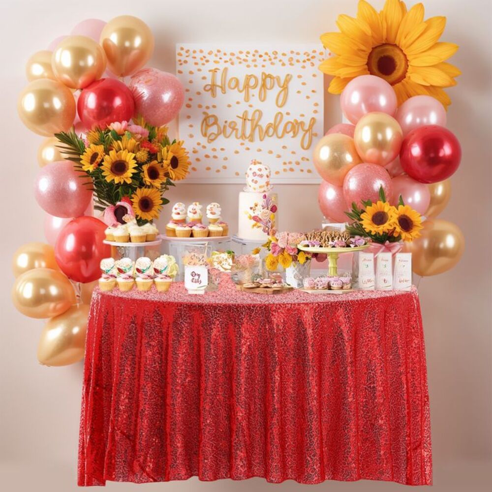 1pc Round Tablecloth Sequin Table Covers for Parties 47x47inch Red
